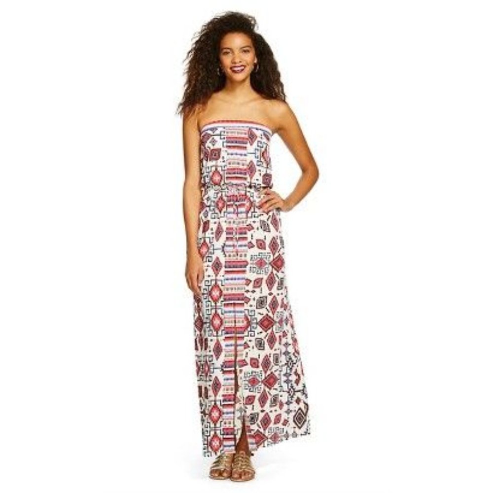 Printed Strapless Maxi Dress